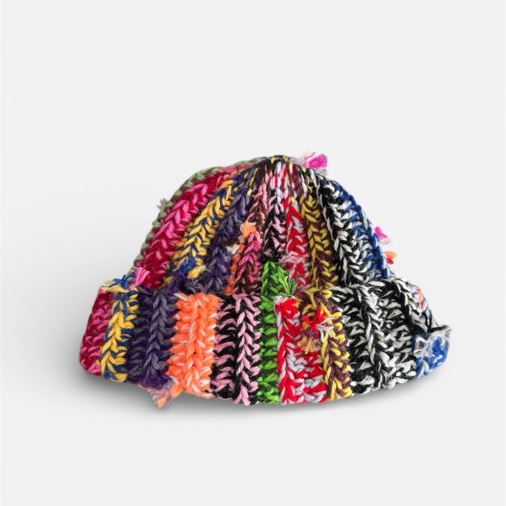 Colorful Handmade Scrap Yarn Crochet Beanie